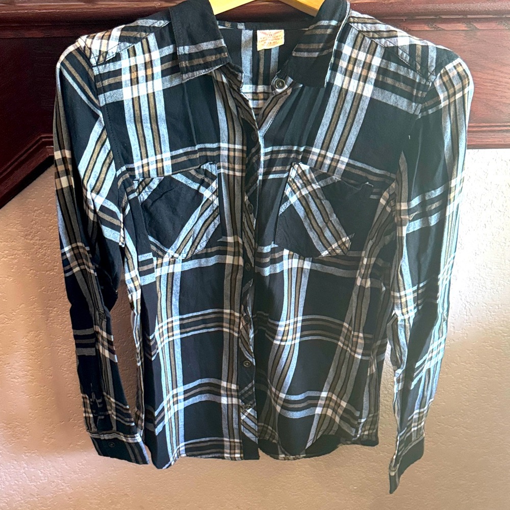 Faded Glory Women’s Size Small Black and White Plaid Shirt Flannel Button Top